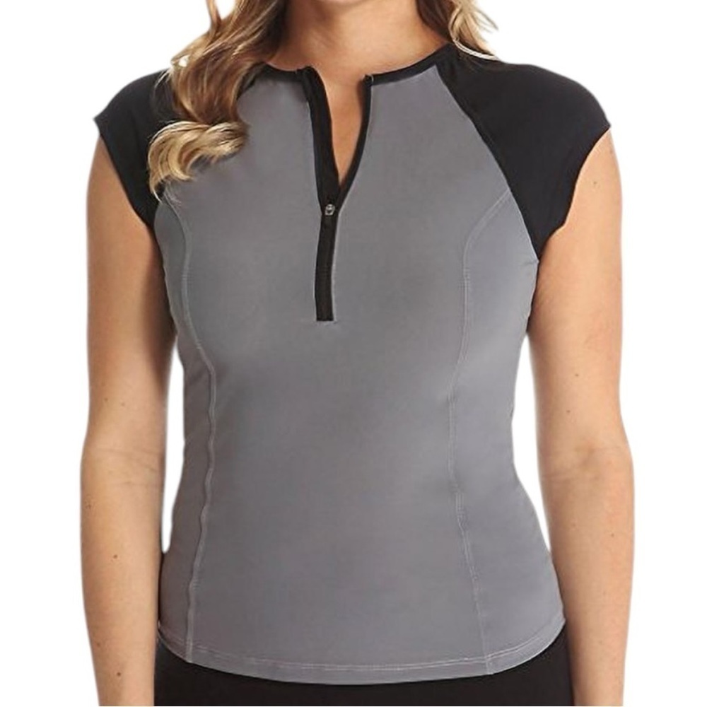 Spanx Active NWT Cap Sleeve 1/2 Zip Athletic Top Gray Black Women’’s XL